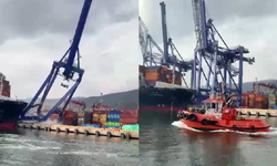 Kocaeli'de limandaki kazada gemi 3 vinci devirdi